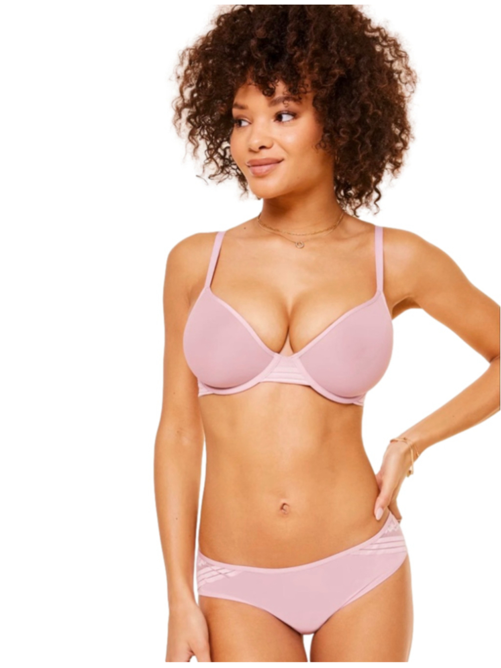 Adore Me Amelia T-Shirt Bra Panty Set Mauve Lace 34B M